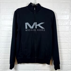 Michael Kors Sweatshirt Women Medium Black Graphic Print Full Zip Gym Activewear